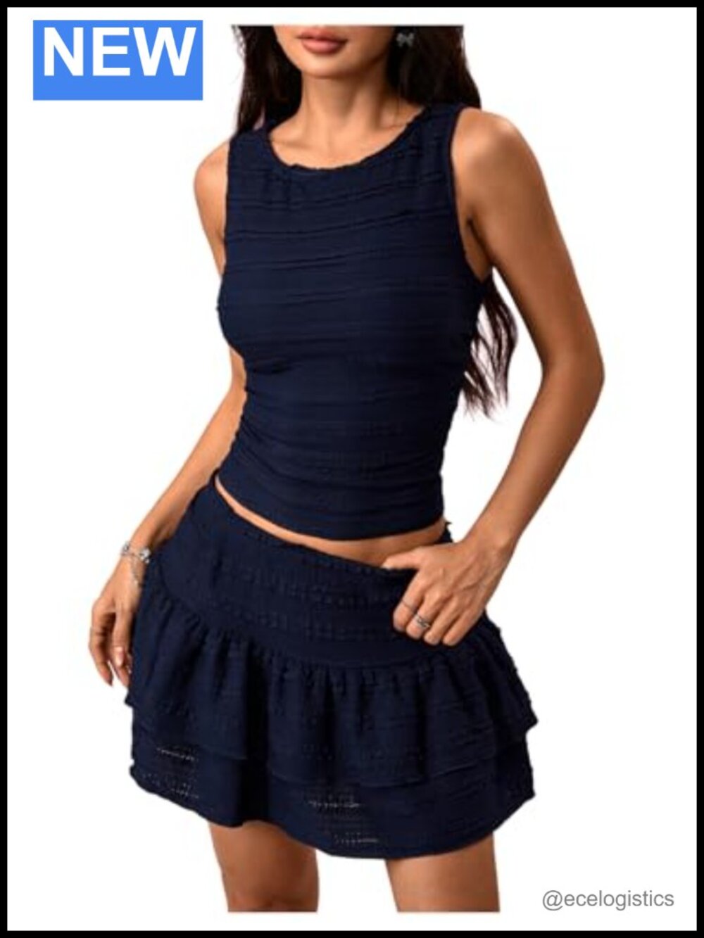 Y2K Lace Crop Top & Layered Mini Skirt Set - Sleeveless Tie Back Two Piece